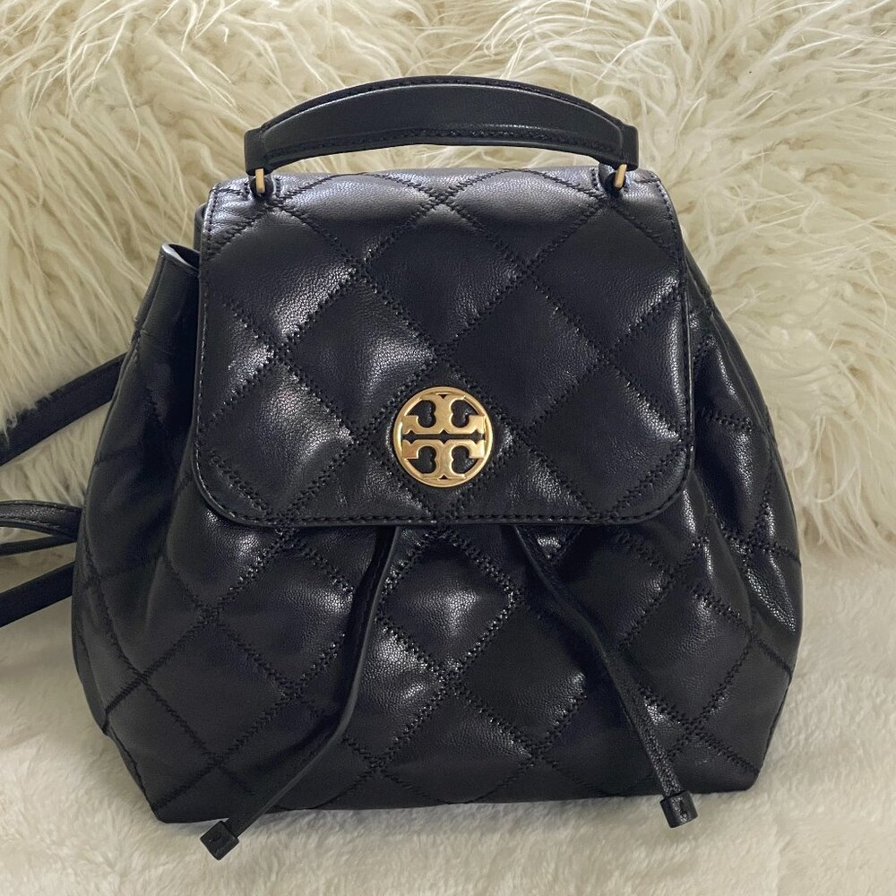 Tory Burch Willa Leather Quilted Backpack Black Gold